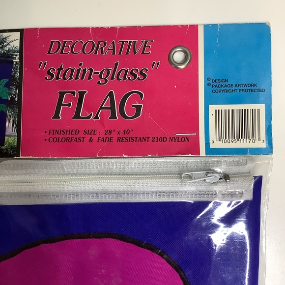 Vintage Les Fleurs Decorative Stain-Glass Flag Love Birds Parrots 28 x 40” Nylon - Picture 3 of 4